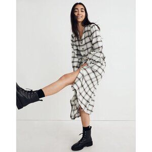 Madewell Size 0 Flannel Button-Front Midi Dress Plaid Pockets